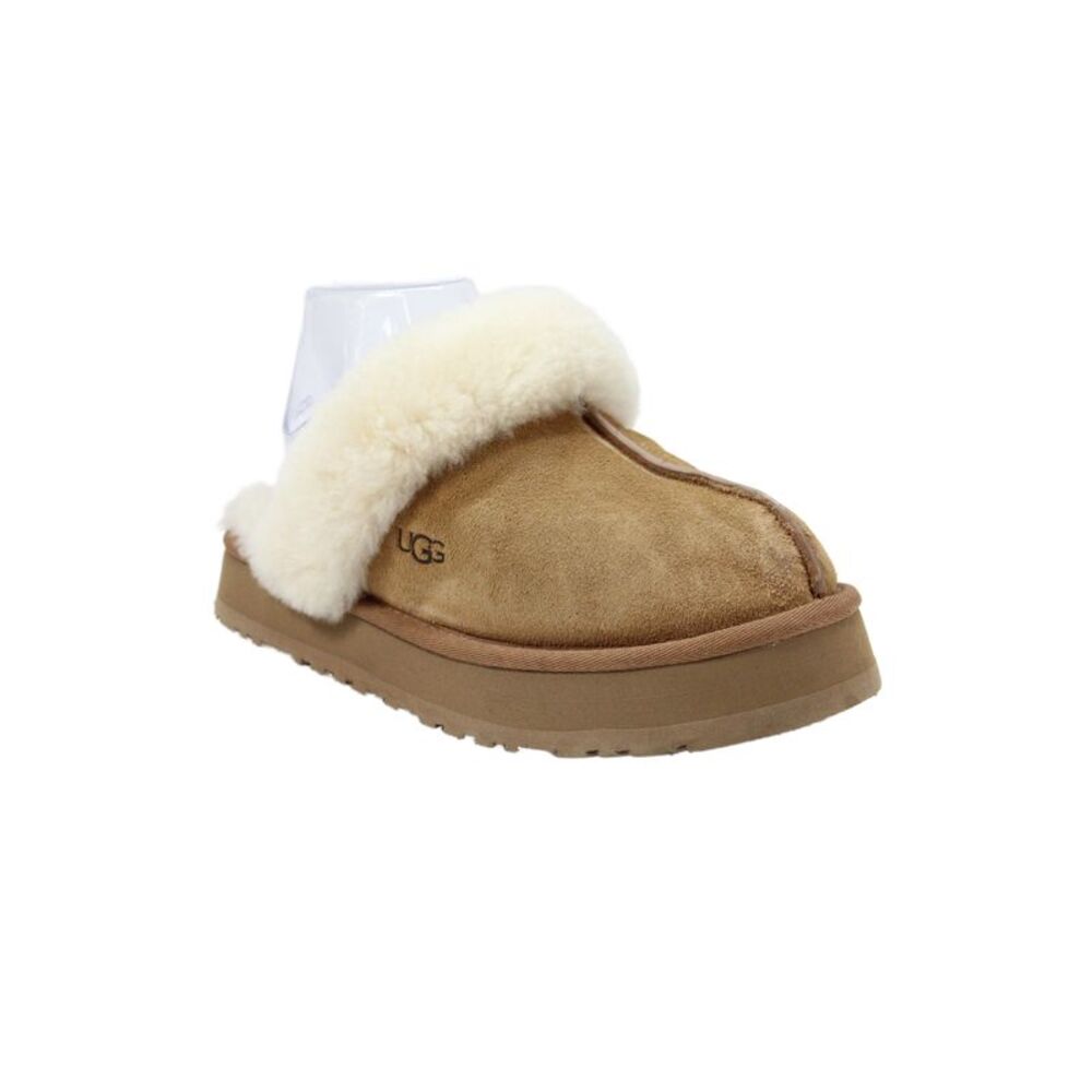 Ugg Womens Sheepskin Slide On Platform Slippers Brown Size 8